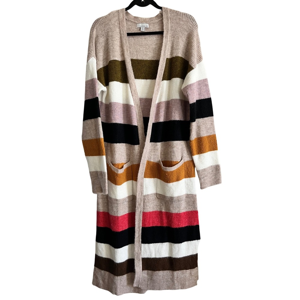 Allison Joy Cardigan Womens Multi Color Striped Longline Duster Sweater Medium